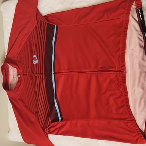 Pearl Izumi red fitted short sleeve bike cycling running racing full zip shirt.